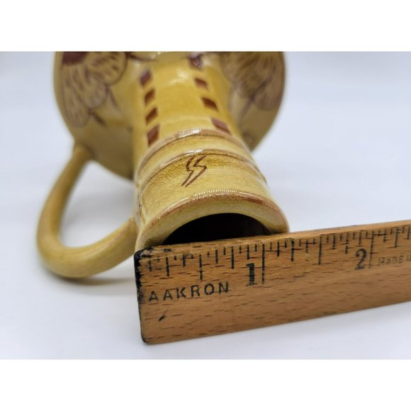 Pennsylvania Yellow Ware Glazed Chimney Candlestick W/Handle Incised Design - Picture 13 of 14
